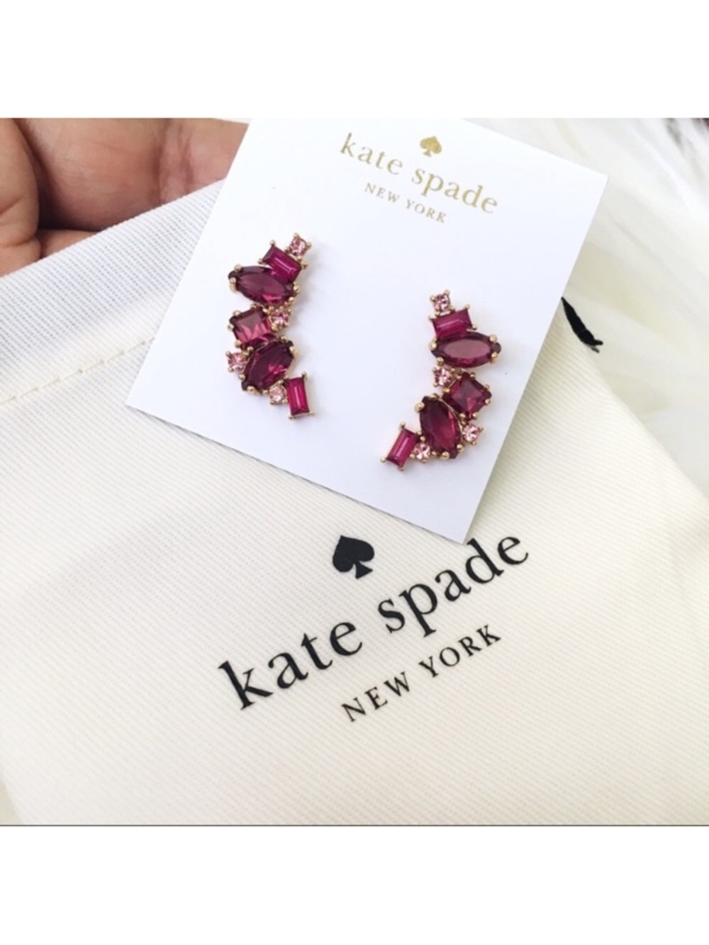 Kate Spade Berry Magenta Multi Cluster Pave Earrings